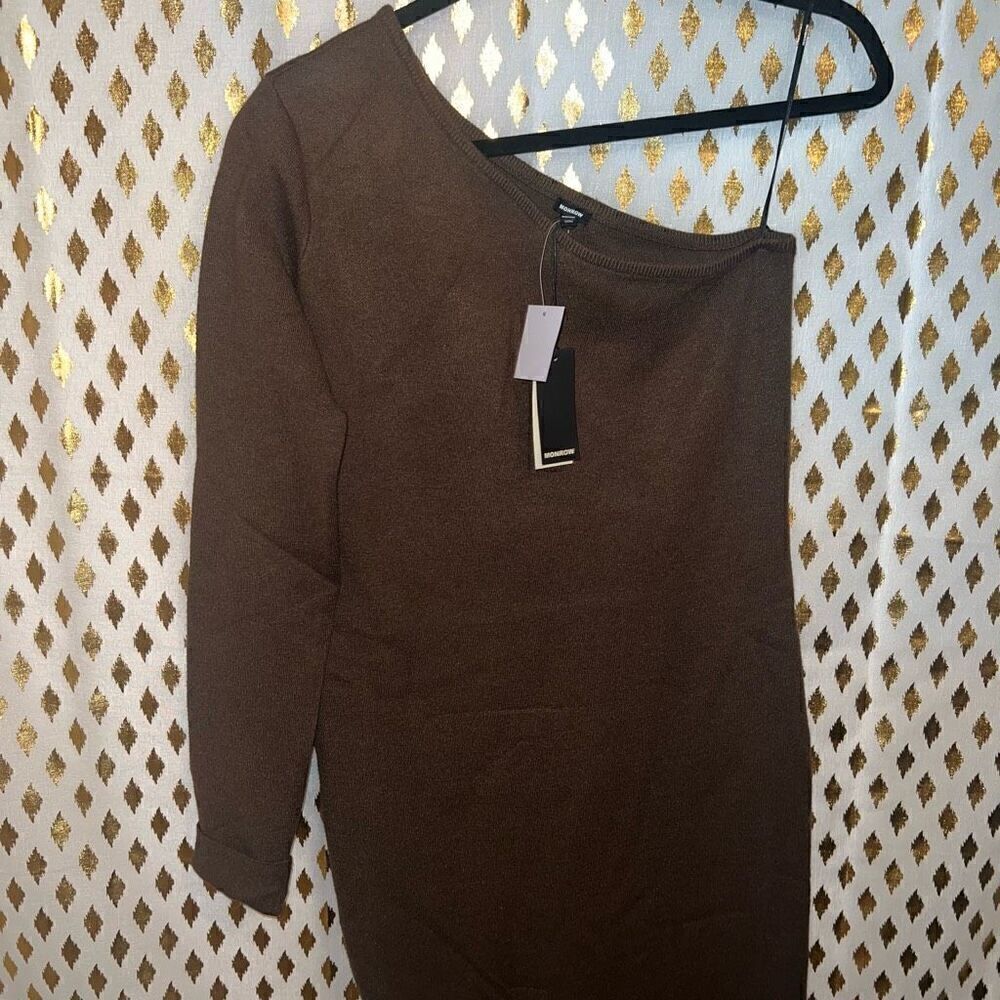 NWT Monrow one shoulder brown tan sweater dress maternity dress size M